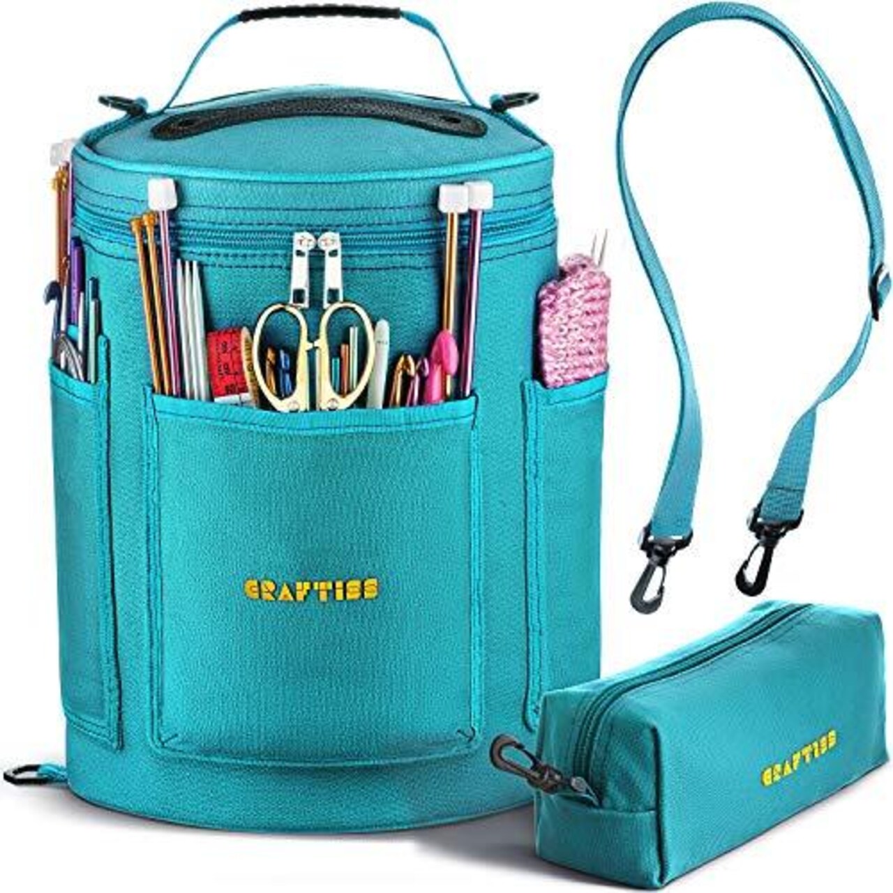 Turquoise Yarn Storage Bag - Tote Yarn Bag, Durable Knitting and Crochet  Organizer with Needle Case